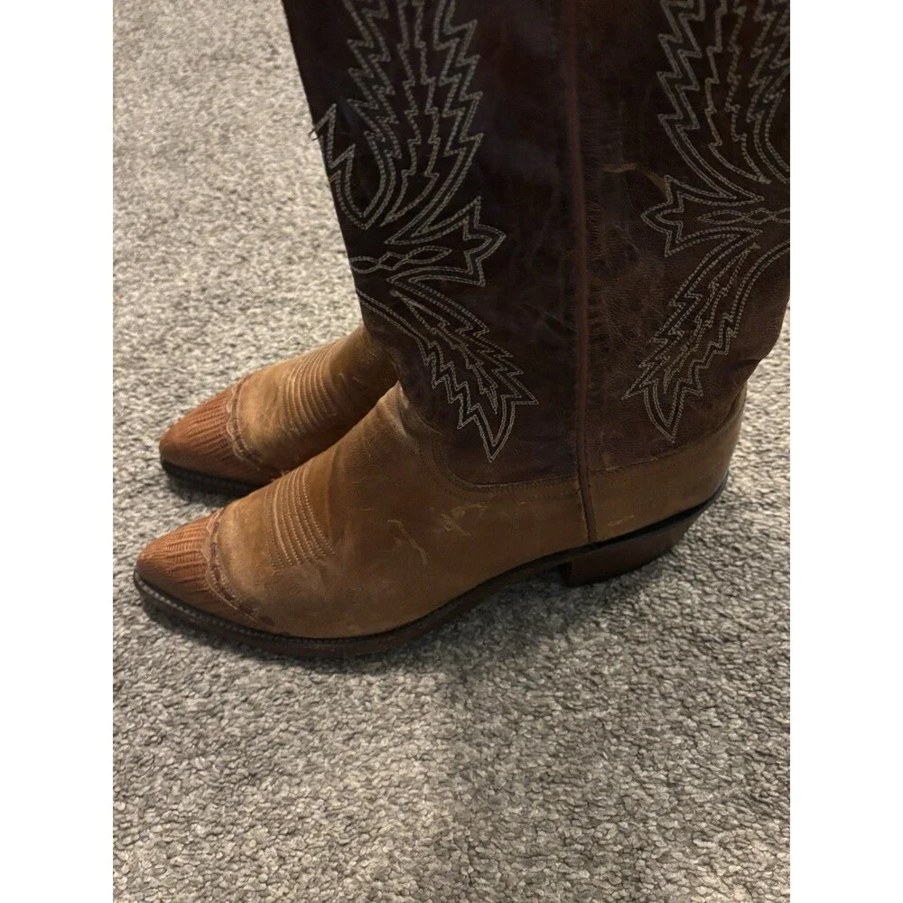 Lucchese 1883 Corbin Mad Dog Goat‎ Brown Leather Boots N1533 Mens Size 9 D